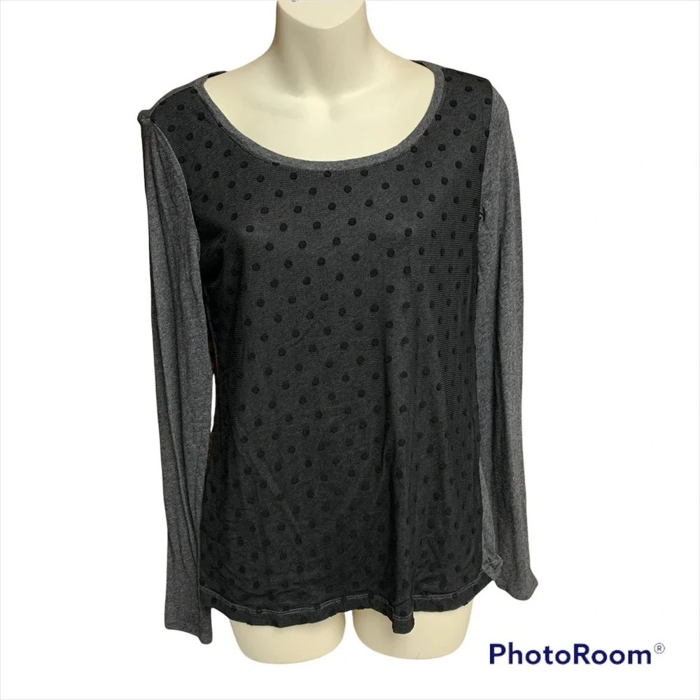 Loft outlet long sleeve top size small black/gray polka dot front panel